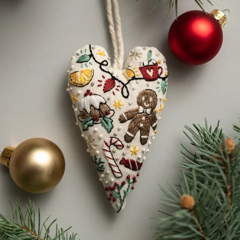 🎉Early Christmas Sale-49% Off🎅DIY Heart Shaped Hand Embroidered Christmas Ornament Kit